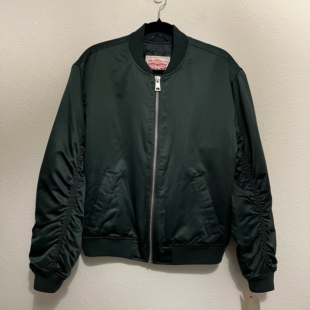 #712 Levi's Dark Green Relaxed Bomber Jacket Small - Picture 3 of 7